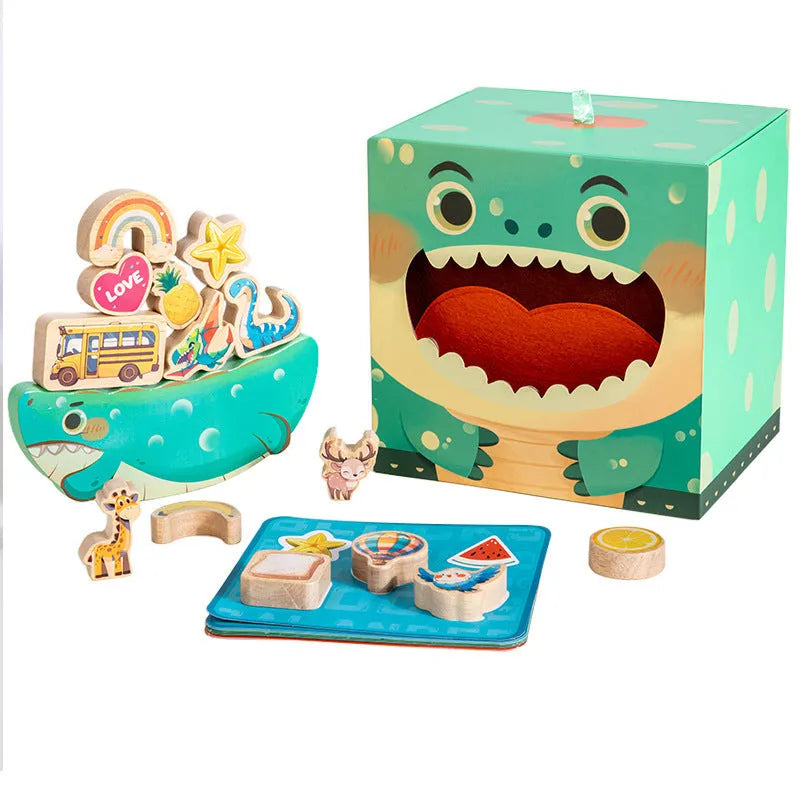 Wooden Montessori touch box balance building blocks toy in colour box packaging, 20x16cm