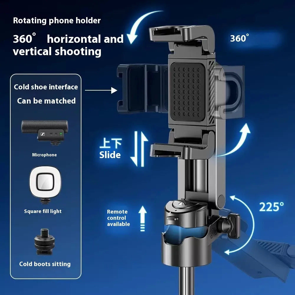 P15 Handheld Stabilizer selfie stick in black or white with Bluetooth remote, phone bracket, and optional H1 or H2 light