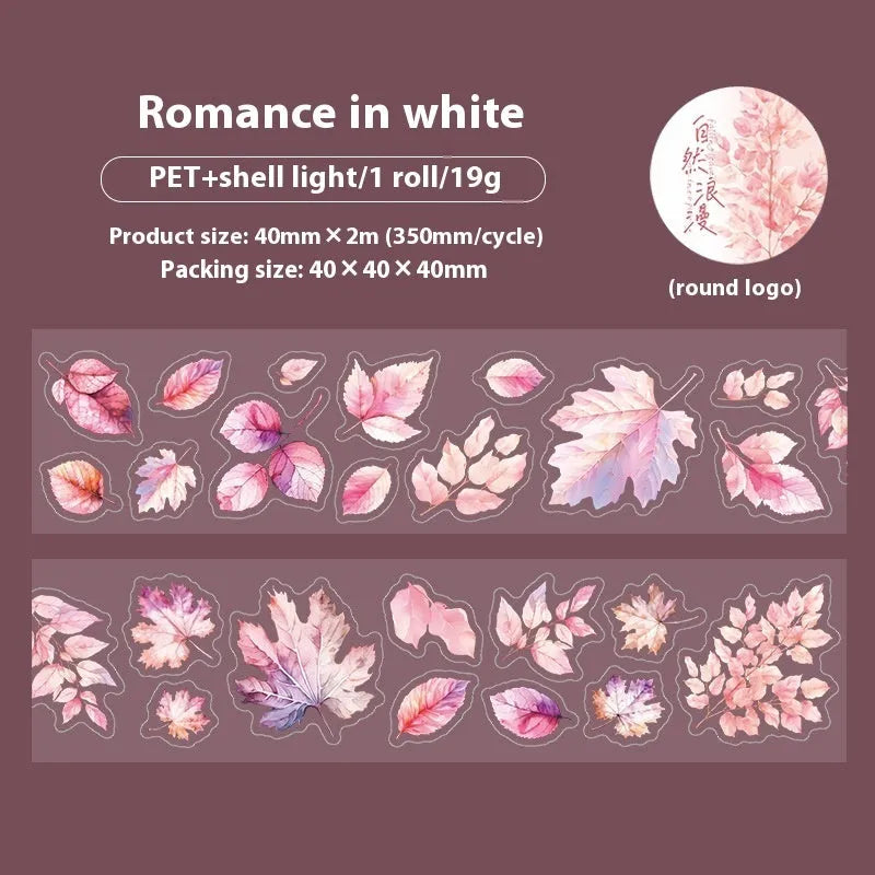 Decorative sticker roll with six natural leaf designs including ginkgo and maple patterns for hand accounts