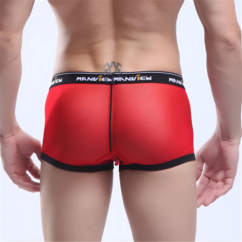 Men's solid colour mesh big boxer briefs on a white background showing breathable fabric texture.