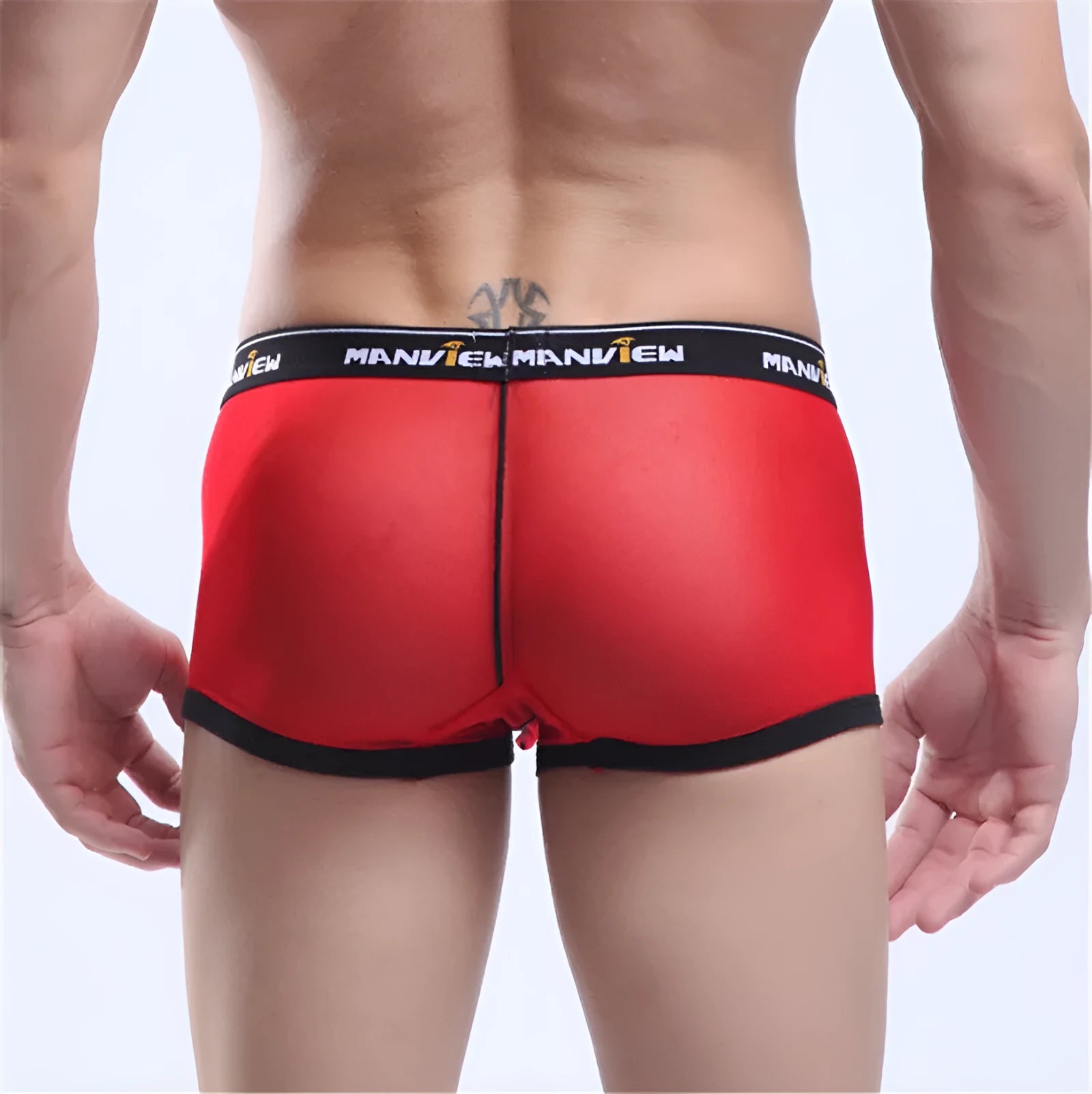 Men's solid colour mesh big boxer briefs on a white background showing breathable fabric texture.