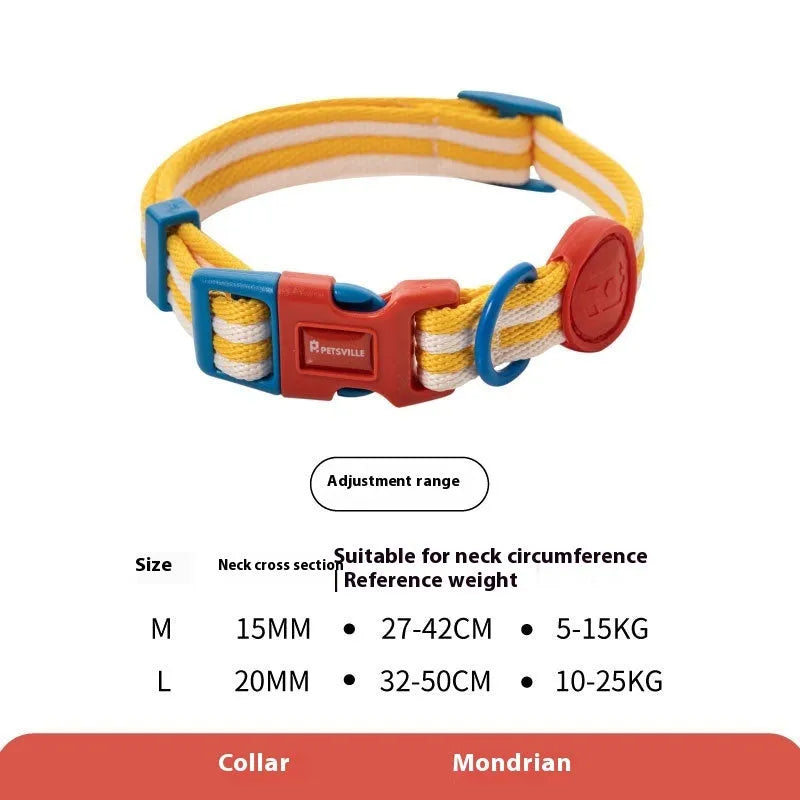 Retro dog collar and chest back harness set for small and medium dogs with hand-holding rope in multiple colours