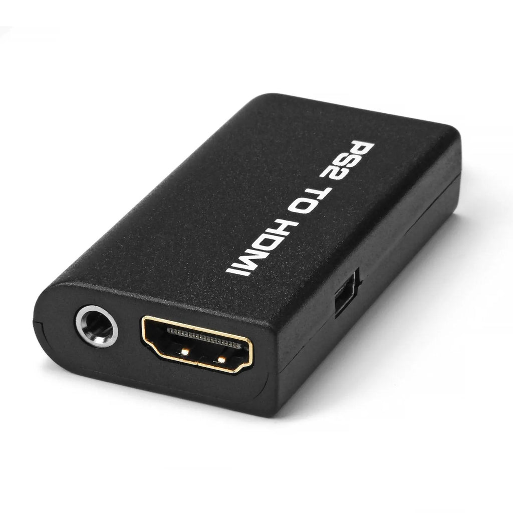 Black PS2 to HDMI audio-video converter with PS/2 interface and HDMI output port