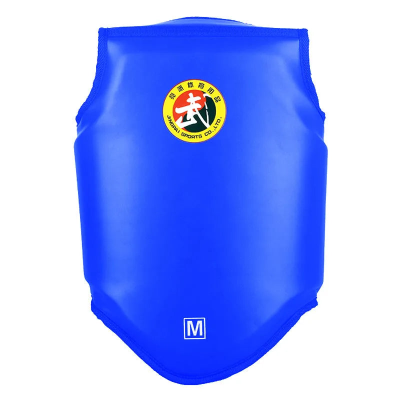Red boxing helmet and one-piece chest protector set for training and competition