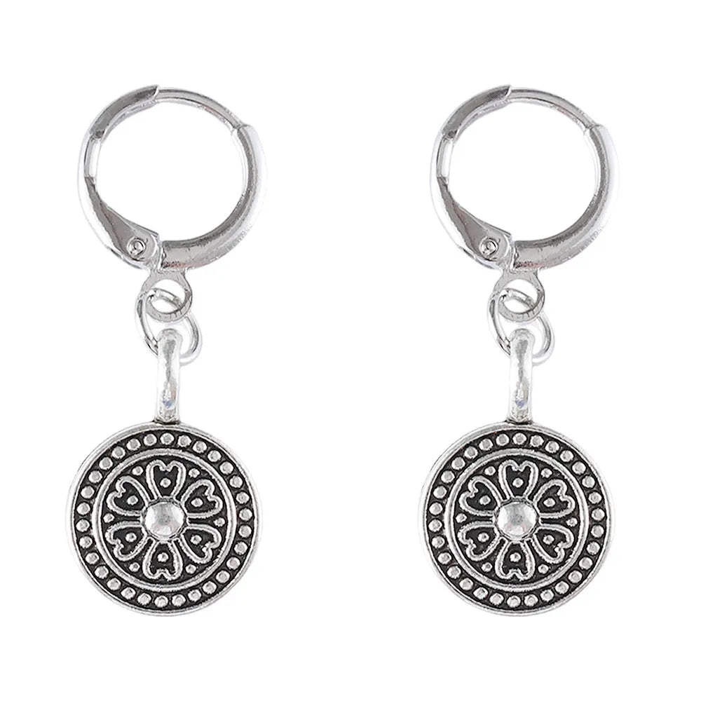 Retro geometric earrings with distressed ethnic prints in bohemian style