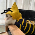 Yellow striped bee costume plush hoodie for bulldog pet cotton winter jacket in yellow and black design