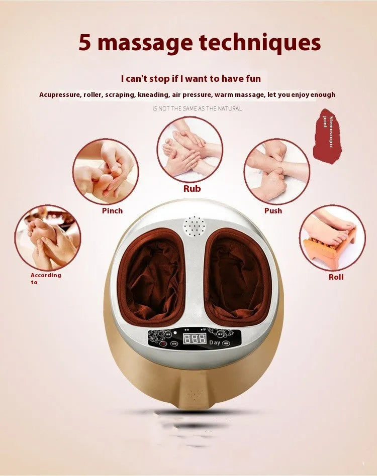 Infrared electric remote control leg reflexology foot massager in Champagne Gold with push-button controls