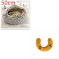 Cozy Cocoon pet bed in brown plush with hooded design, 40cm to 100cm sizes for dogs and cats.