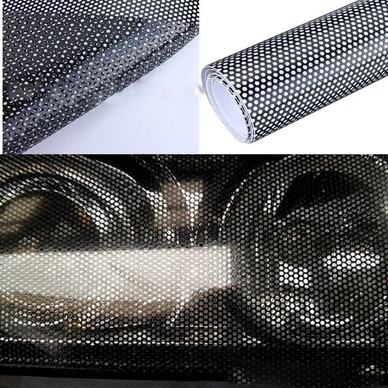 Perforated mesh plastic automotive vinyl film sheet for temporary colour change decals.