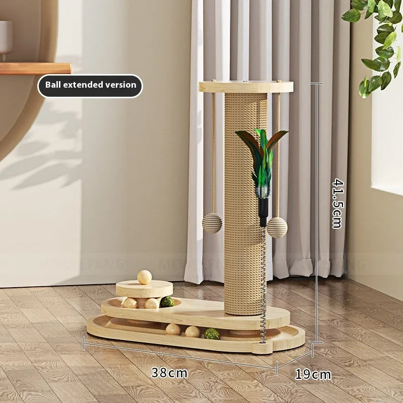 Solid wood cat climbing frame with a central rotating turntable, shown in a basic style big flower design.