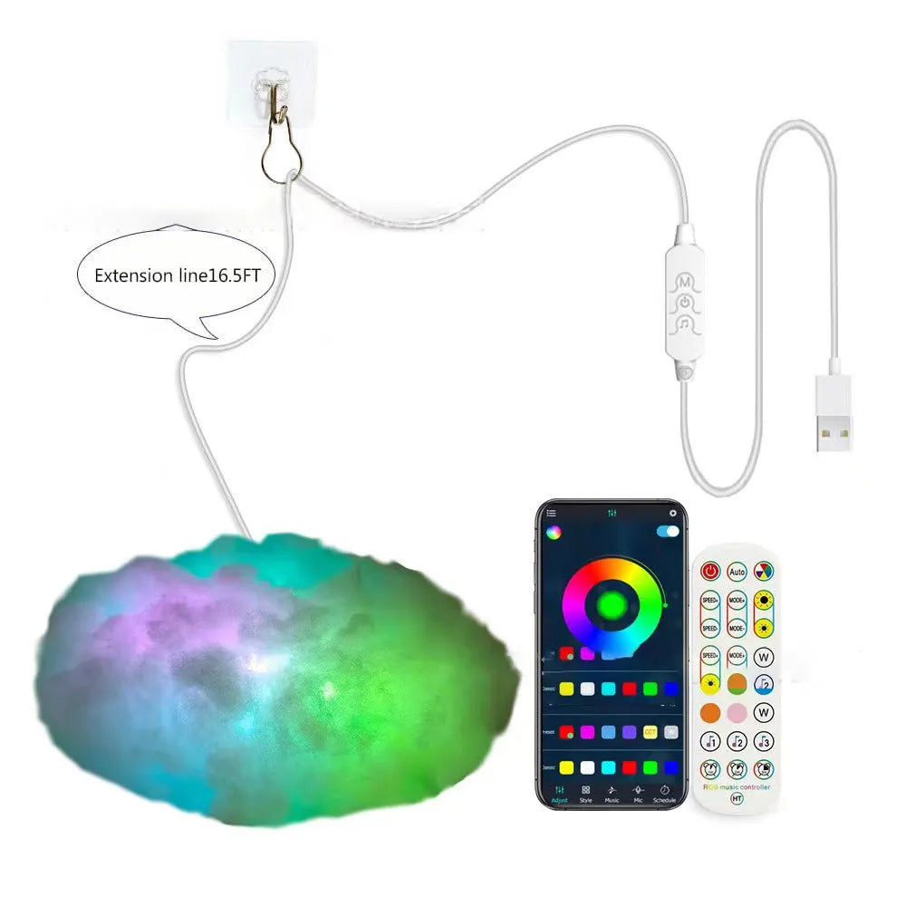 RGB Phantom Thundercloud LED Cloud Light plastic decorative lamp with USB power and remote control on a desk