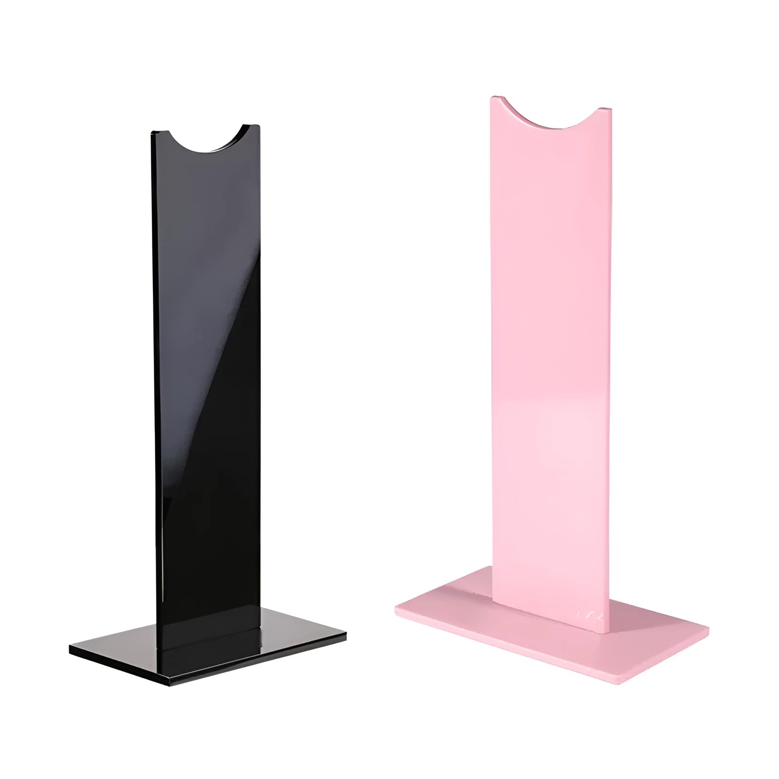 Detachable headphone stand with non-slip silicone base in pink and black colour options