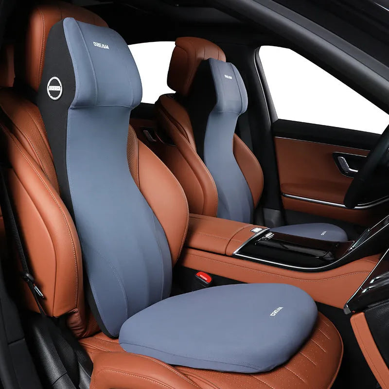 Automotive memory foam cushion and headrest pillow set in six colour options