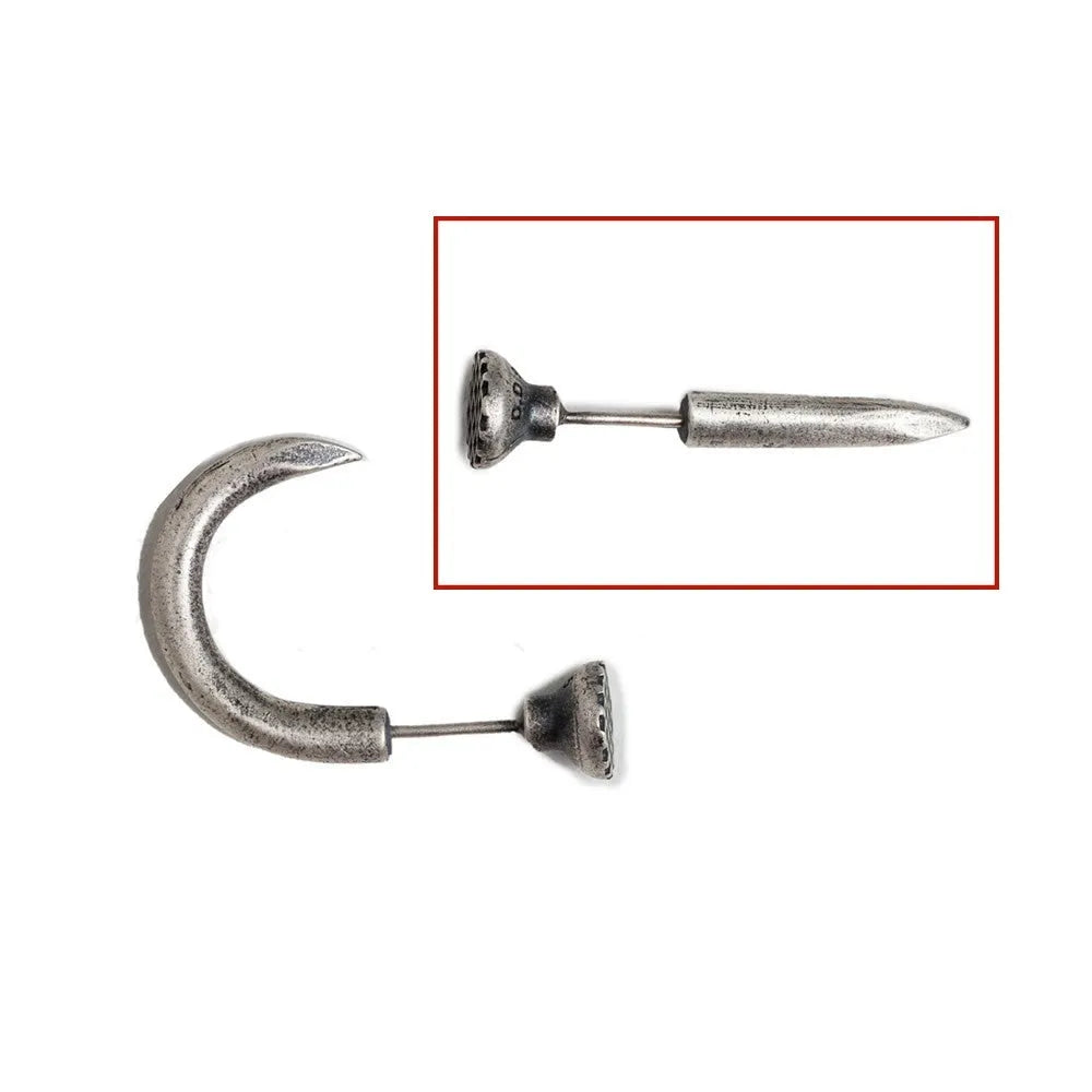 S925 sterling silver punk nail stud earring in straight or curved single design.