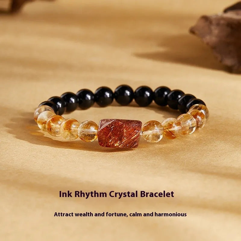 Natural obsidian women's bracelet in Ink Cloud Jinhua style, Ink Rhyme colour option, with certificate