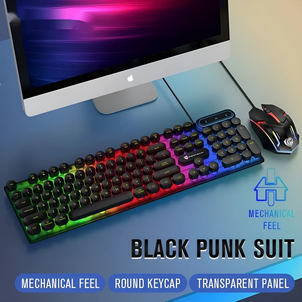 Wired USB keyboard and mouse set for desktop computer in black or white with silicone material and 1.5m cable