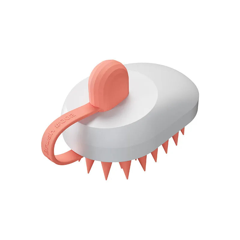 Handheld soft silicone pet hair remover and massage brush for dogs in assorted colours.