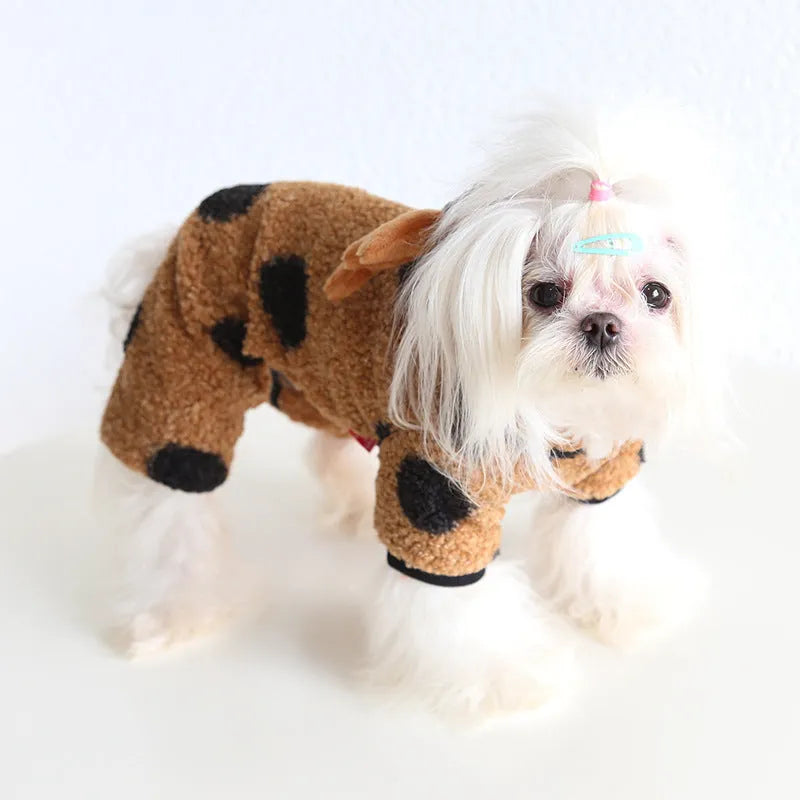 Polka dot pet clothing for dogs and cats in skirt or four-leg styles with five size options