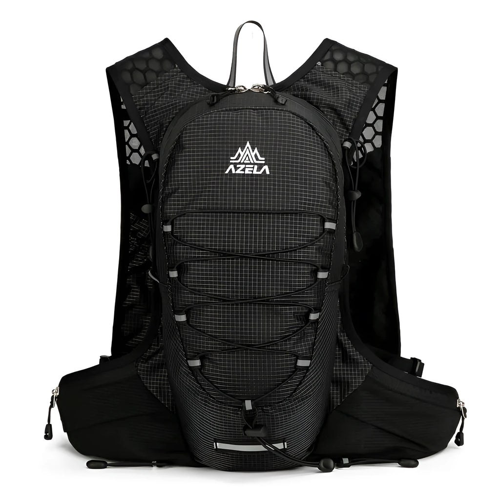 AZELA grid pattern breathable mesh running backpack in black, lightweight hydration pack for trail running and hiking