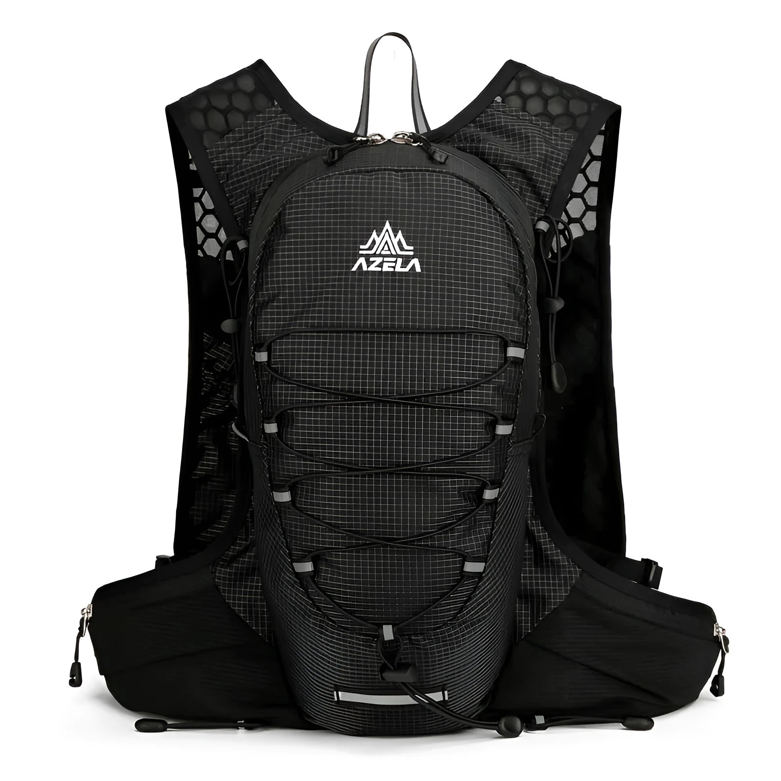 AZELA grid pattern breathable mesh running backpack in black, lightweight hydration pack for trail running and hiking