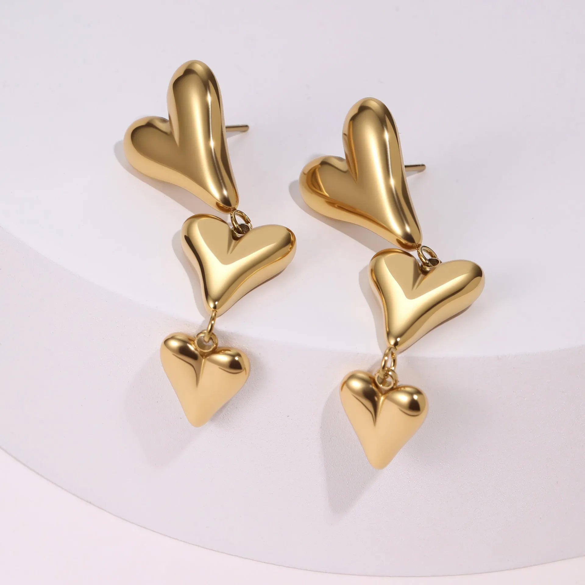 Women's 18K electroplated stainless steel heart-shaped drop earrings in colour NMSE-G438-5