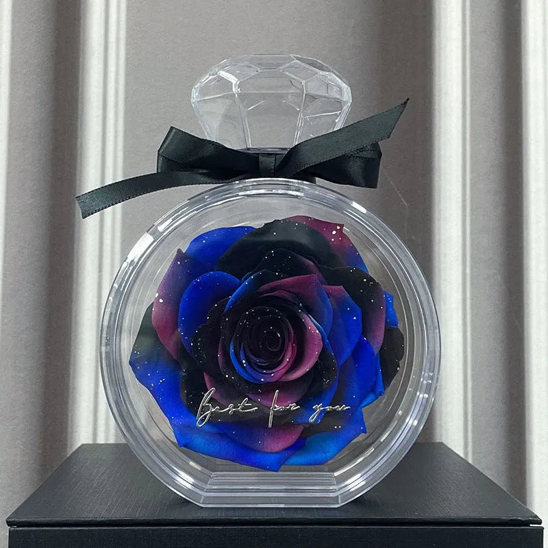 Dried flower gift box with transparent cover, natural eternal rose ornament, 10x6x14cm, available in multiple colours for home decor