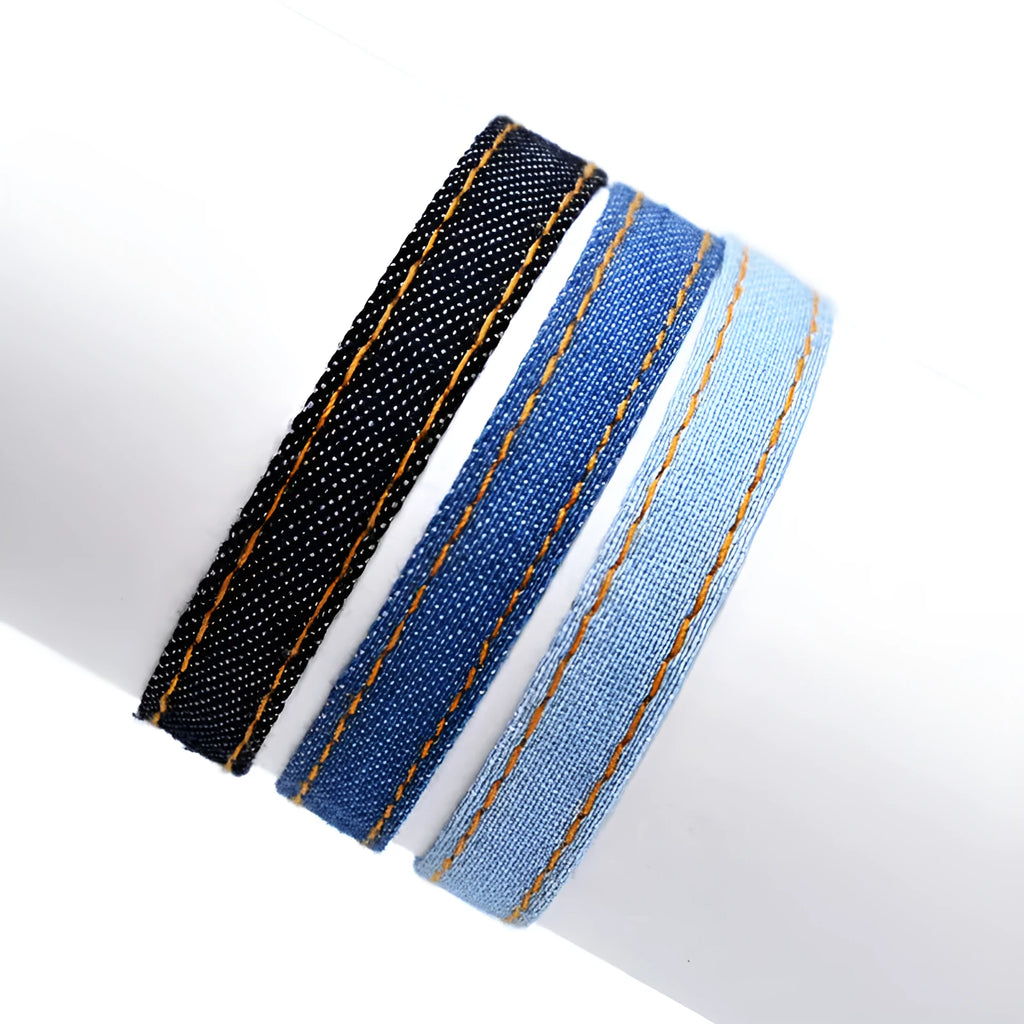 Denim fabric bracelet strap with national style design for unisex wear