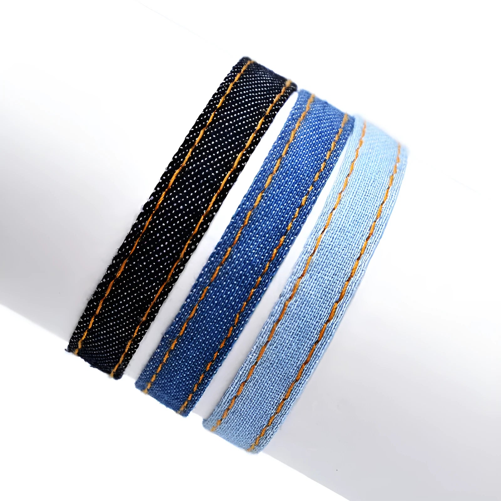 Denim fabric bracelet strap with national style design for unisex wear