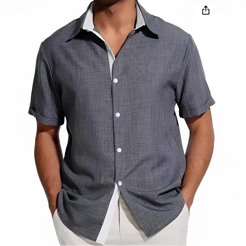 Men's short-sleeved floral print shirt in polyester fabric available in multiple colours