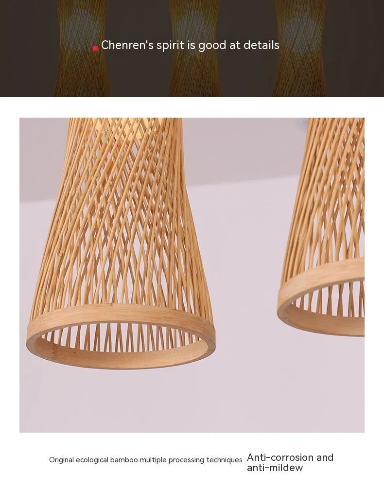 Japanese new Chinese style bamboo artwork chandelier, 220V suspension wire pendant with 17cm white or black accessory and black disc or 70cm straight plate options
