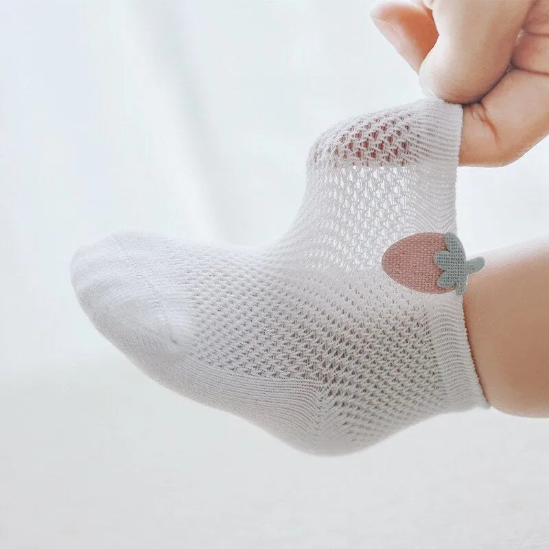 Newborn cotton summer mesh socks for babies 0-5 years, available in multiple colour styles and sizes
