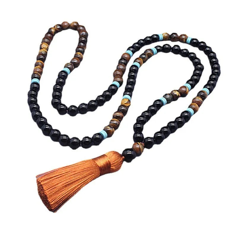 Black agate bracelet and tiger eye stone necklace geometric jewellery set