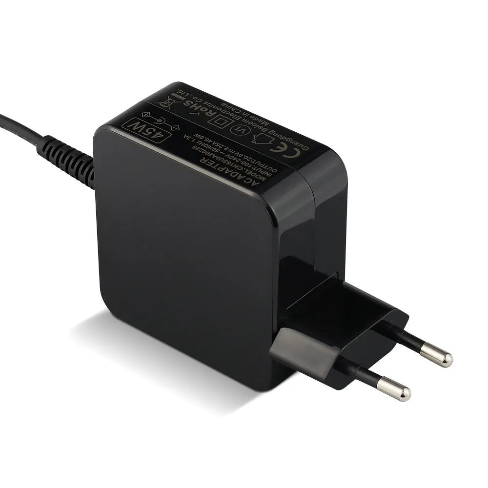 Black 45W laptop power adapter with US plug and charging cable