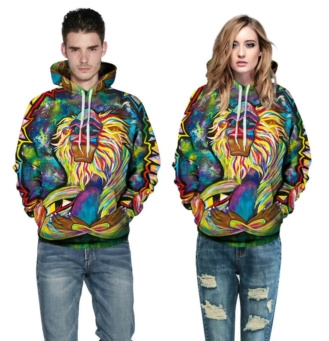 Fashion 3D print monkey hoodie for men and women, polyester, streetwear, sizes S-5XL