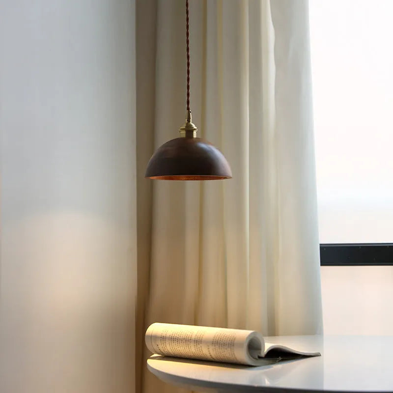 Black walnut single-head droplight chandelier with copper wood art construction and E27 lamp holder
