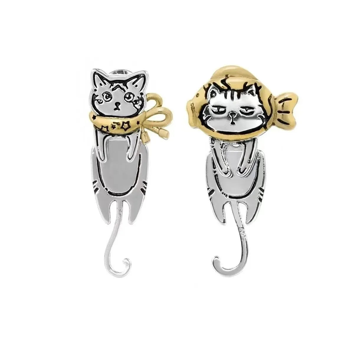 Graffiti cat earrings in copper with cute animal design, available as A pair or B style pair