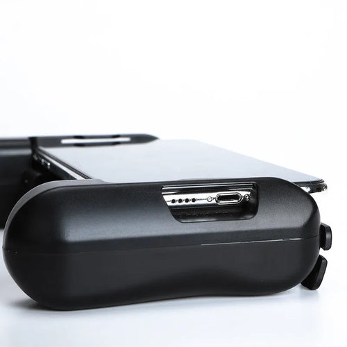 Black Bluetooth game controller for Apple iPhone mobile gaming with cooling function