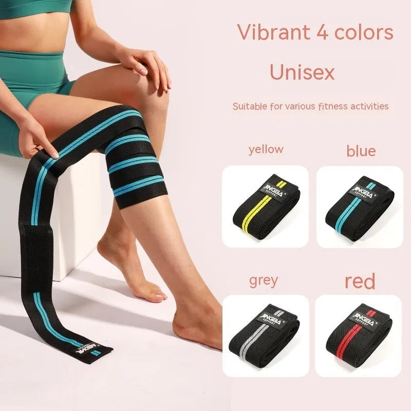 A pair of adjustable free size knee pads for sports like weightlifting and cycling, shown in blue.
