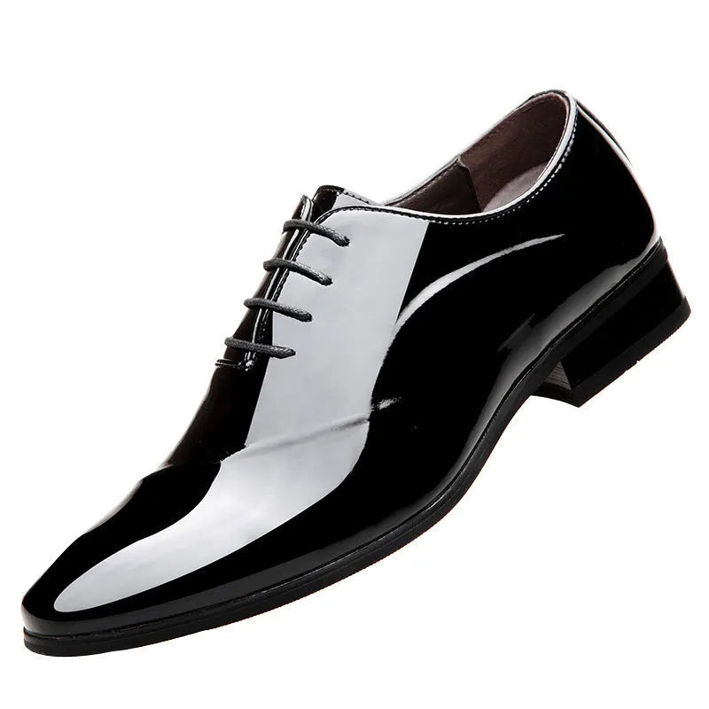 Men's black and brown business formal shoes with pointed toe made from artificial PU material