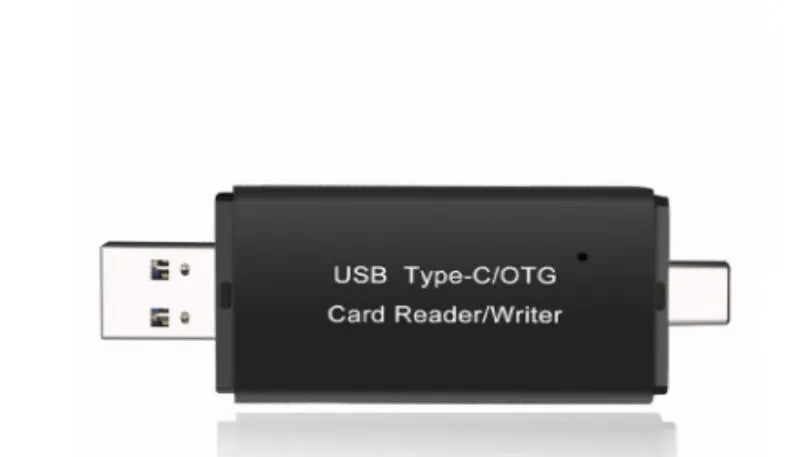 Black USB 3.0 card reader with Type-C connector for SD and TF memory cards