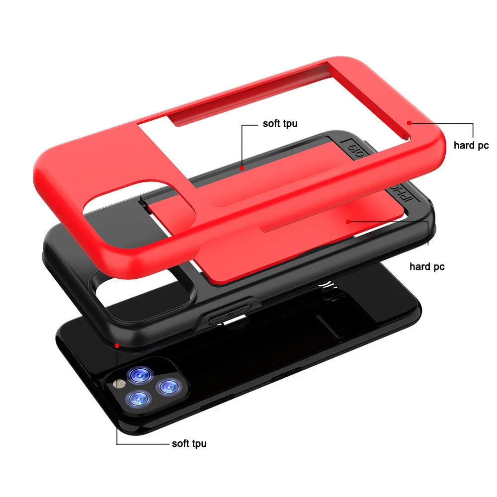 Black solid colour TPU and PC phone case for Apple iPhone 11 series models on a white background.