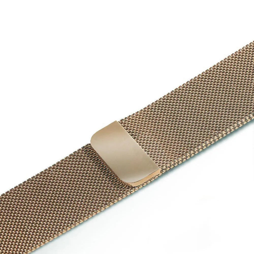 Stainless steel watch strap in silver, shown fitting a watch with a 42mm case.