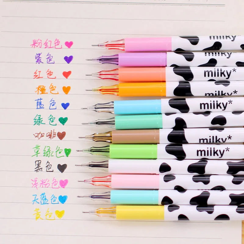 Set of 12 cow colour gel pens with 0.38mm fine tips displayed in a box.