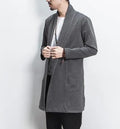 Men's casual linen blend cardigan in dark gray, loose fit with lapel collar, front view