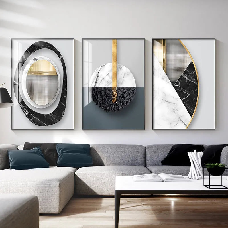 Abstract geometric pattern canvas wall art painting in modern colours on stretched canvas