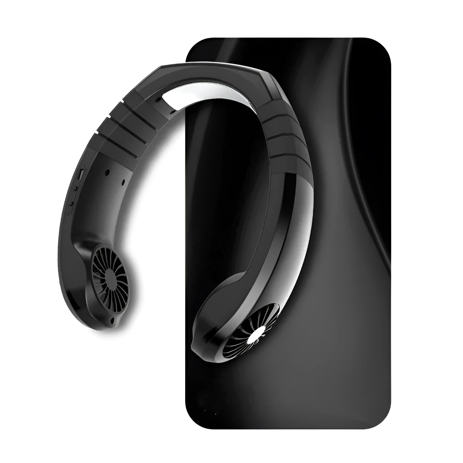 NEXFAN hanging neck fan with black finish, 18.2x20x6cm, dual cooling fans with built-in cooling wafer