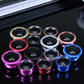 Mobile phone camera lens kit with fisheye, wide-angle and macro lenses for smartphone photography