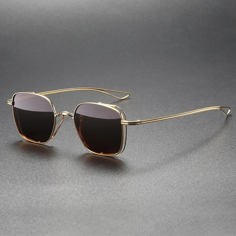Polarized sunglasses with pure titanium frame in box style, gun mount colour with black and gray lenses