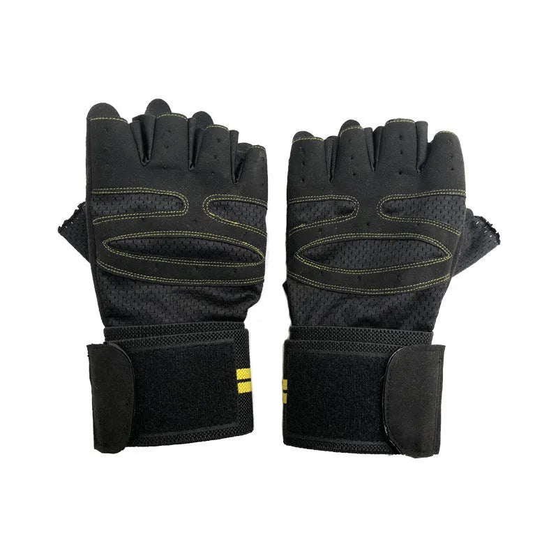 Black half finger fitness gloves with silicone antiskid palm on palm side, three sizes available