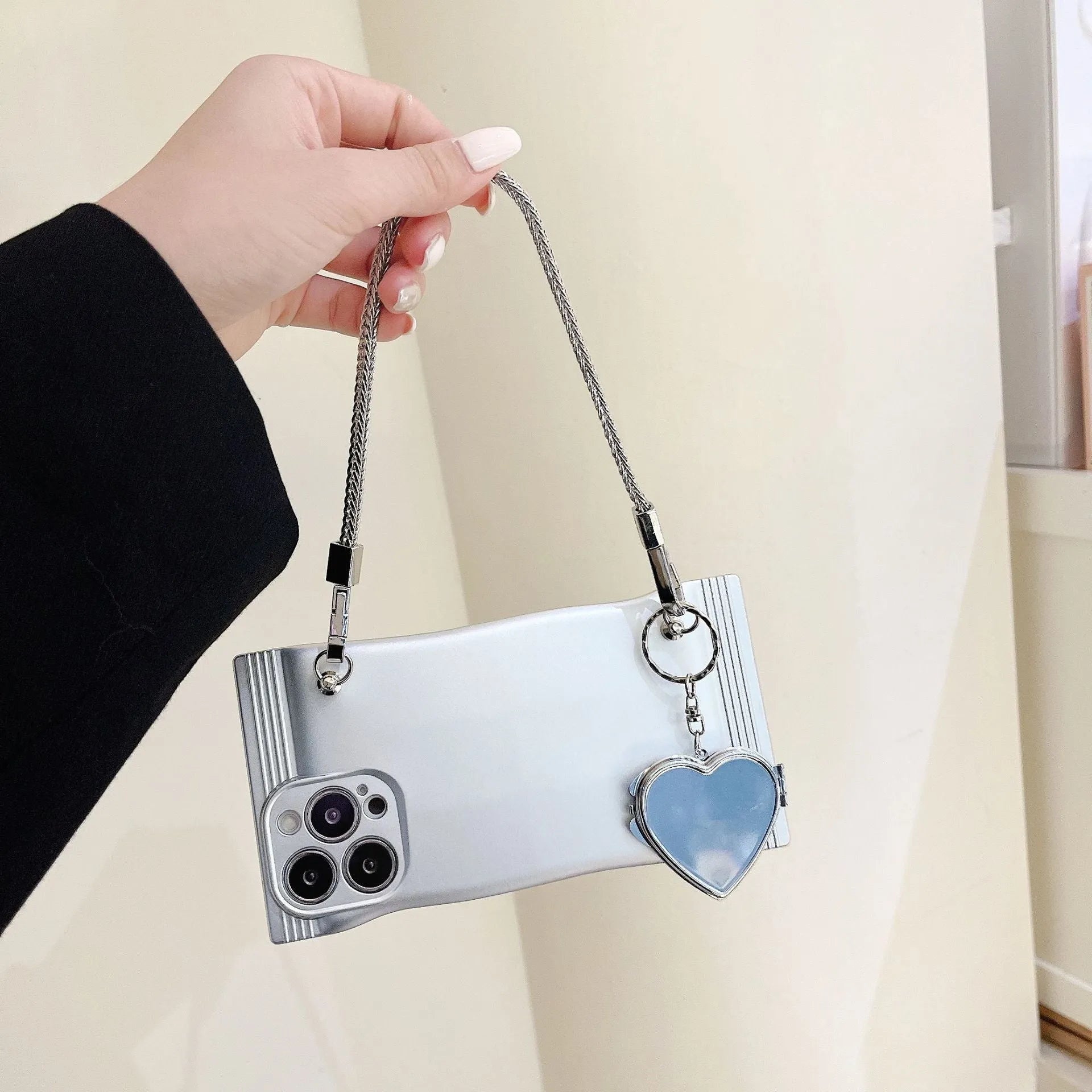 Electroplated silver TPU phone case with portable hand strap for iPhone 14 Pro Max